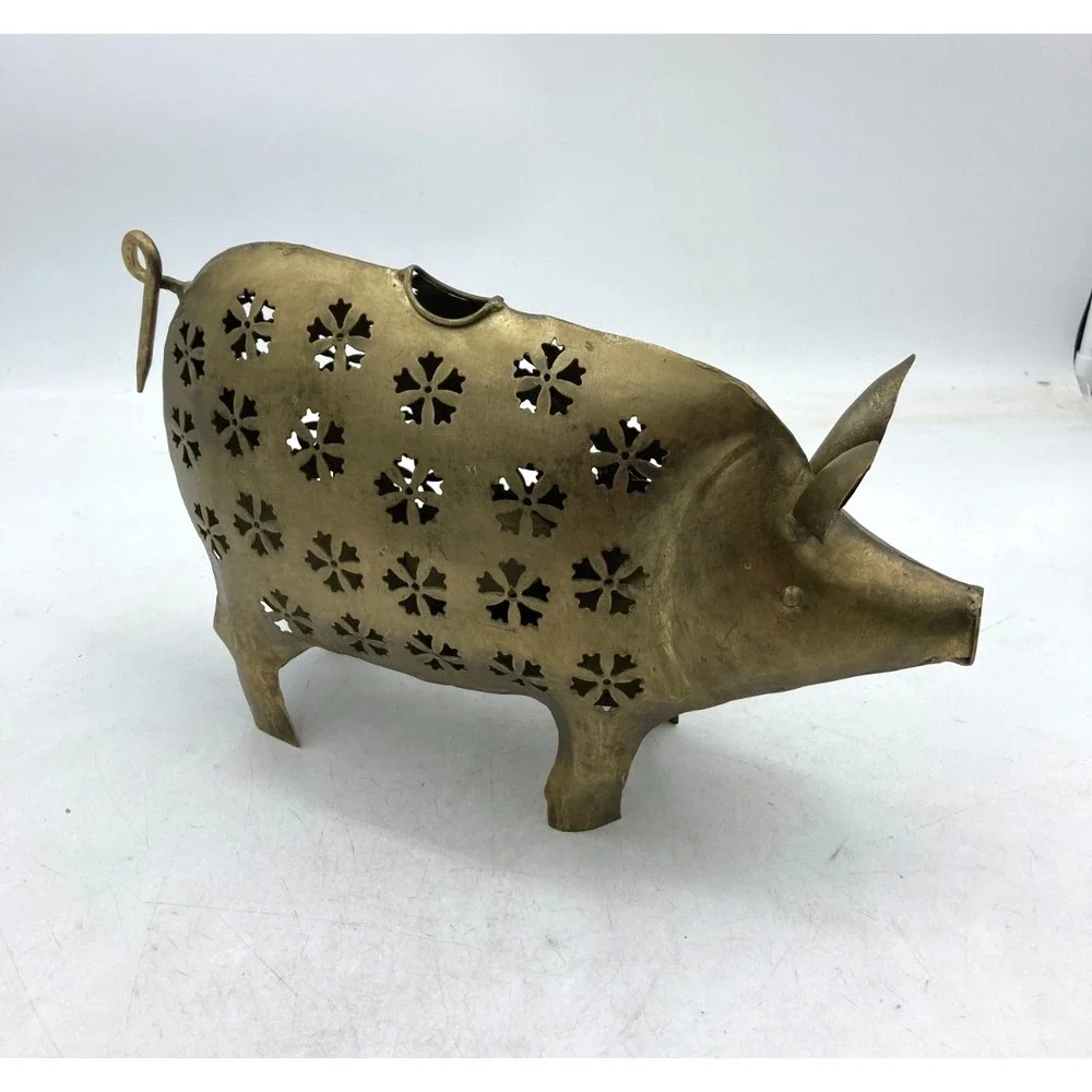 Vintage Pig Metal Tea Light Candle Holder Garden Outdoor Patio